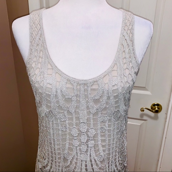 Express Silver Metallic Crocheted Tunic Tank Top - Picture 3 of 8